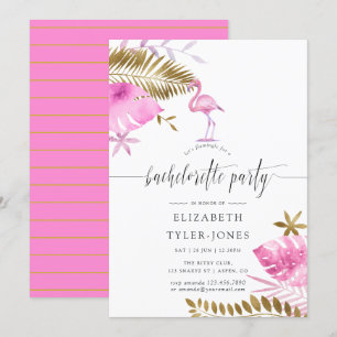 Rosa och Guld Tropical Flamingo Bachelorette Party Inbjudningar