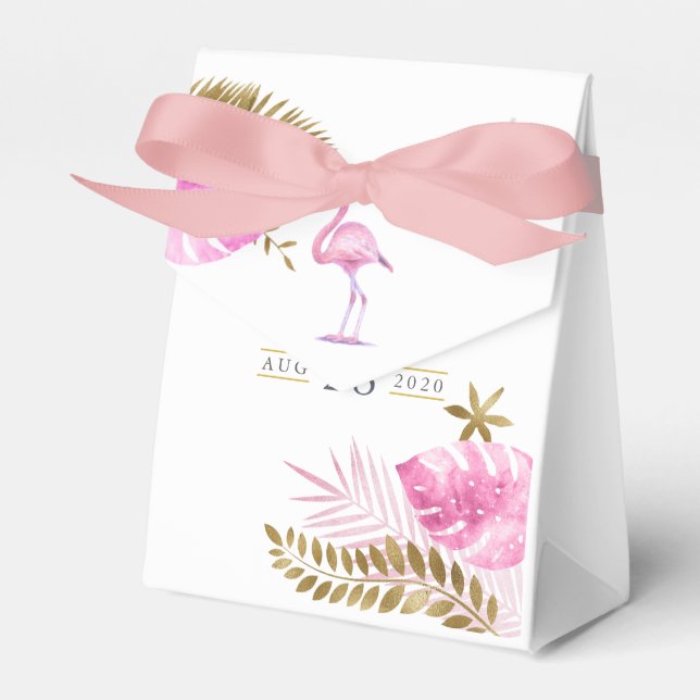 Rosa och Guld Tropical Flamingo Girl Baby Shower Presentaskar (Framsidan Sidan)