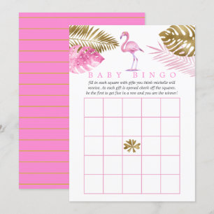 Rosa och guld tropisk flamingo baby shower bingo inbjudningar