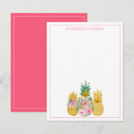 Rosa och Guld Tropiska Blommigten Ananas Anteckningskort