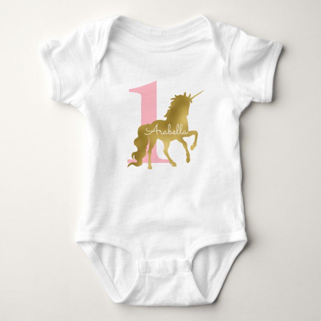 Rosa och Guld Unicorn Birthday Tee (Framsida)