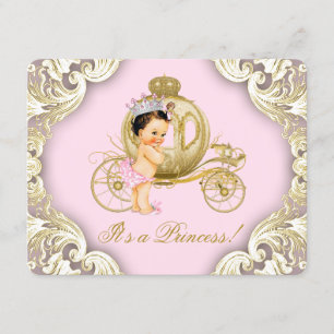 Rosa och guld vagn Royal Princess baby shower Inbjudningar