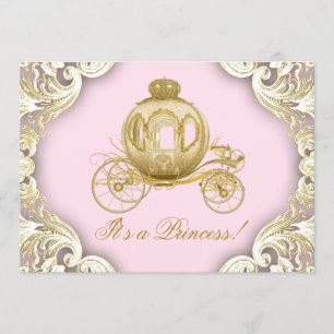 Rosa och guld vagn Royal Princess baby shower Inbjudningar
