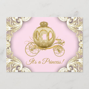 Rosa och guld vagn Royal Princess baby shower Inbjudningar