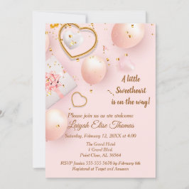 Rosa och Guld Valentine Baby Shower Inbjudningar