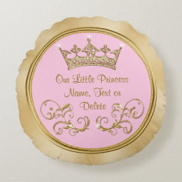 Rosa och Guld Vår lilla prinsessa Pillows Rund Kudde