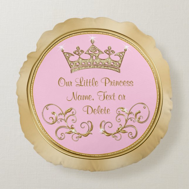 Rosa och Guld Vår lilla prinsessa Pillows Rund Kudde (Framsidan)