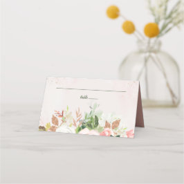 Rosa och guld vattenfärg blommor placeringskort