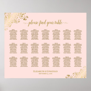 Rosa och Guld vid 21 Bord-Bröllop Poster