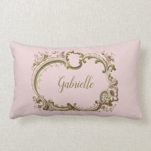 Rosa och Guld Vintage Baroque Rococo Namn Pillow Lumbarkudde