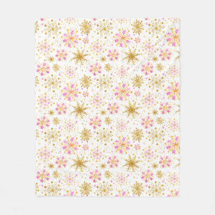 Rosa och guld vinter snöflingor fleecefilt