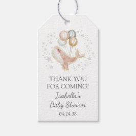 Rosa och Guld Watercolor Cute Whale Baby Shower Gi Presentetikett