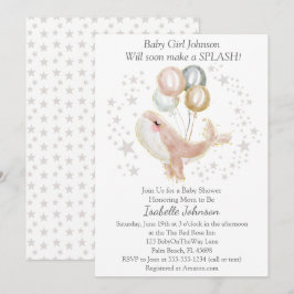 Rosa och Guld Watercolor Cute Whale Baby Shower Inbjudningar