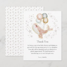 Rosa och Guld Watercolor Cute Whale Tack-kort Inbjudningar