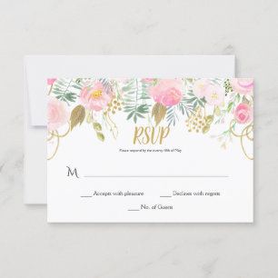 Rosa och Guld Watercolor Flowers OSA Kort