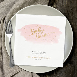Rosa och Guld Watercolor Girl Baby Shower Pappersservett