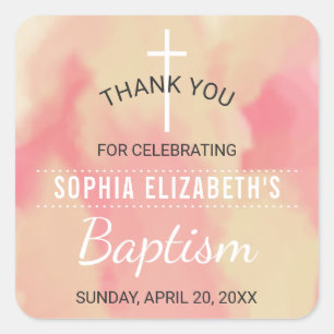 Rosa och Guld Watercolor Girl Baptism Tack Fyrkantigt Klistermärke