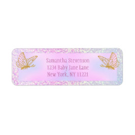 Rosa och Guld Whimsique Butterfly Baby Shower Returadress Etikett