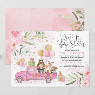 Rosa och Guld Woodland Drive through Baby Shower Inbjudningar