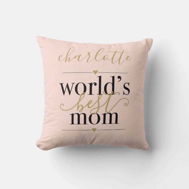  Rosa och Guld World Best Mamma Personlig Kudde (Framsida)