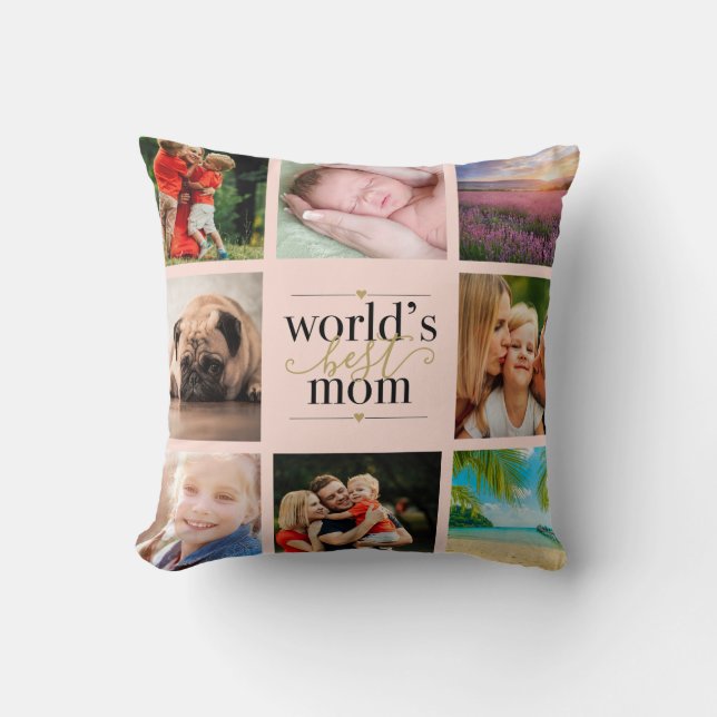  Rosa och Guld Worlds bästa Mamma 8-foto Kudde (Framsida)
