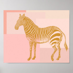 Rosa och Guld Zebra Teckning Poster