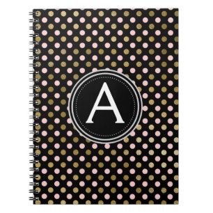 Rosa och guldfärgad monogram Polka-punktsbok - bär Anteckningsbok
