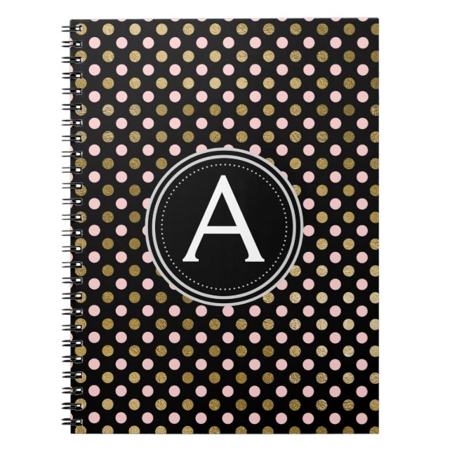 Rosa och guldfärgad monogram Polka-punktsbok - bär Anteckningsbok (Framsidan)