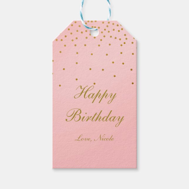  Rosa och guldfettkonfetti Dots Gift-Märkre Presentetikett (Framsidan)