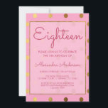 Rosa och guldfjolpolk Dot 18:e födelsedagen Inbjudningar<br><div class="desc">Rosa och guldblomma Girly Polka avgår artonde Födelsedagsfest inbjudan för en söt i rosa 18 födelsedagsfest firande. Denna inbjudan är perfekt för en Rosa Girly som vrider arton Födelsedagsfester. Kontakta designern om du vill ha anpassade matchande objekt.</div>
