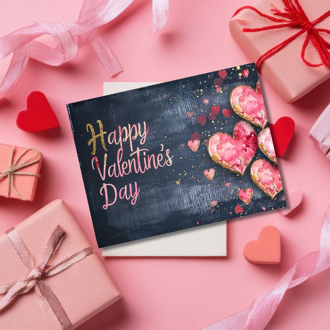 Rosa och guldhjärtan på mörken Alla hjärtans på Al Vykort (Skapare uppladdad)