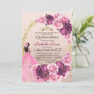 Rosa och Guldrosor Quinceanera XV År Inbjudningar