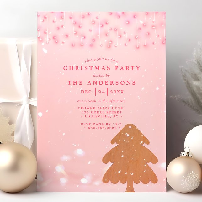 Rosa och guldsträngljus Modern julfest Inbjudningar (Skapare uppladdad)