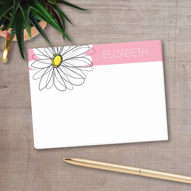 Rosa och Gult Anpassningsbar för vimatisk Daisy Post-it Block (Personalized post-it notes with a monogram and whimsical daisy drawing - low quantity available)