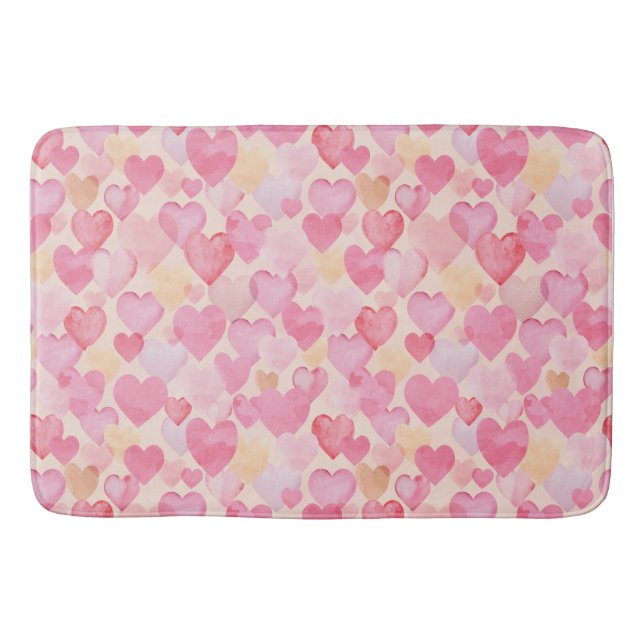 Rosa och Gult av vattenfärg Hearts söta romantik Badrumsmatta (Framsidan)