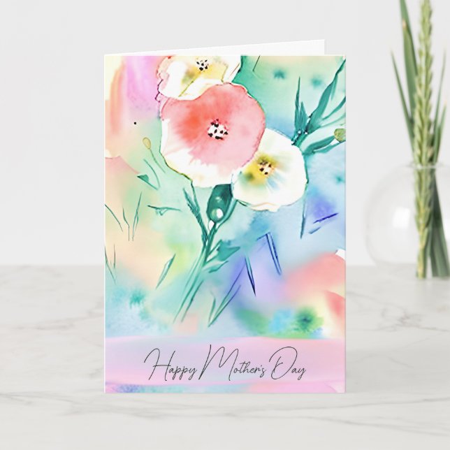 Rosa och gult blommigt anpassningsbar Mors dag Helgkort (Framsida)