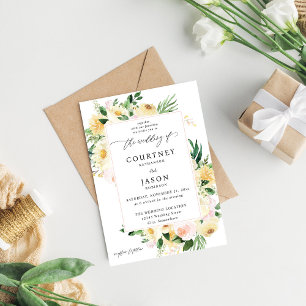 Rosa och Gult Blommigt Bröllop 2 Inbjudningar