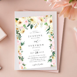 Rosa och Gult Blommigt Bröllop Inbjudningar