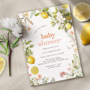 Rosa och Gult Blommigt Citrus Baby Shower Inbjudningar