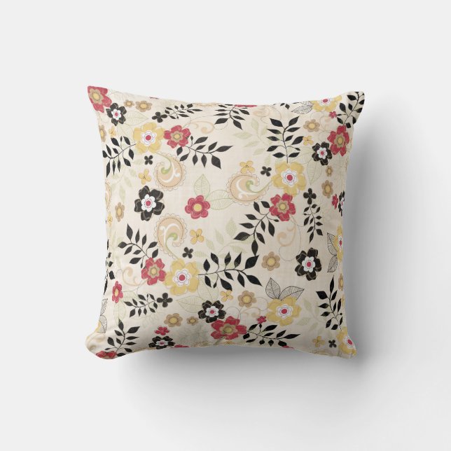 Rosa och Gult Blommigt Dekorativ kudde (Framsida)