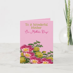 Rosa och Gult Blommigt Mors dag Kort