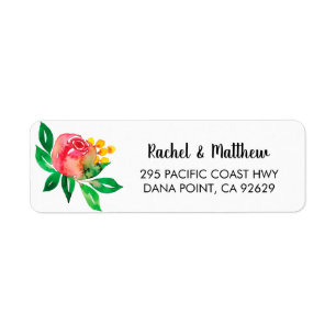 Rosa och Gult Blommigt VattenfärgReturadress Returadress Etikett