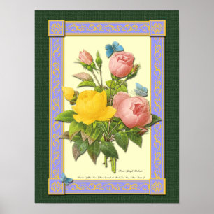Rosa och Gult Botaniskt Ro Poster