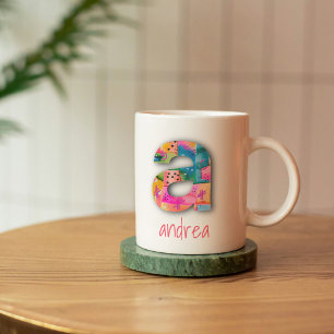 Rosa och Gult Brev A, Girly Abstrakt Kaffemugg