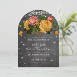 Rosa och Gult Chalkboard Heirloom Ro Bröllop Inbjudningar