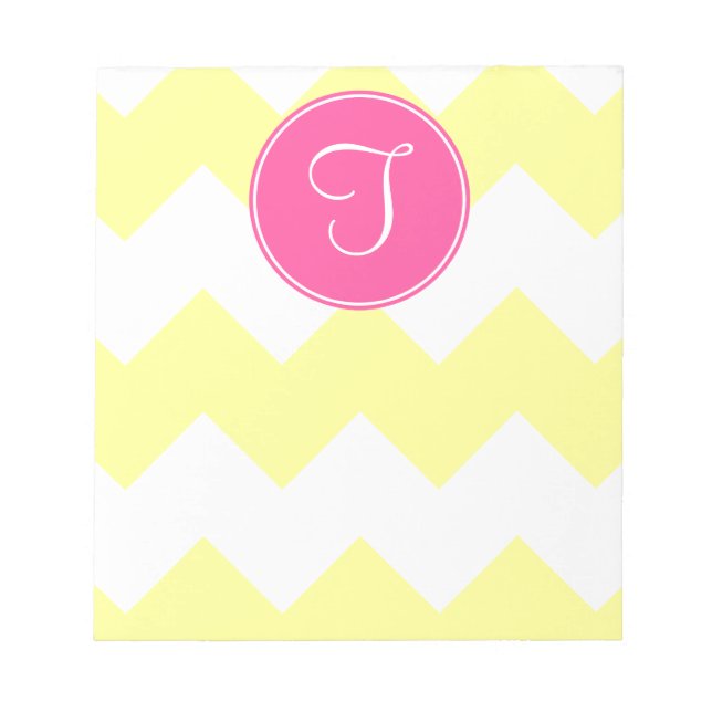 Rosa och Gult Chevron Monogram Anteckningsblock (Framsida)