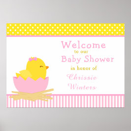 Rosa och Gult Chick Baby Shower Party Poster