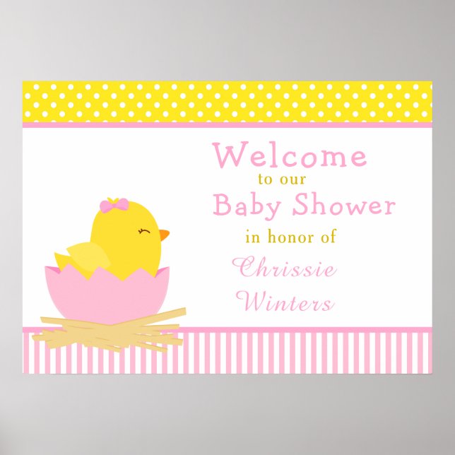 Rosa och Gult Chick Baby Shower Party Poster (Framsidan)