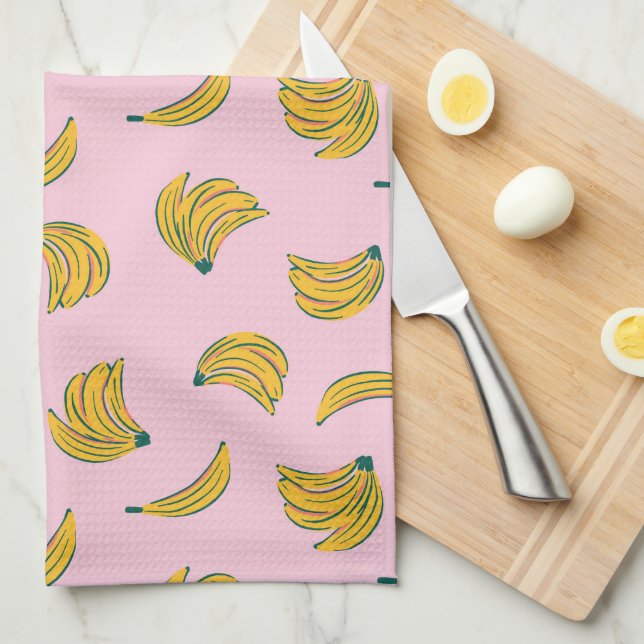 Rosa och Gult Coola Banana Mönster Kökshandduk (Vikt i Fjärdedel)