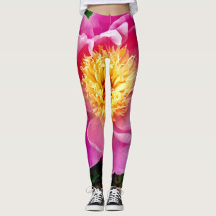 Rosa och Gult Dahlia Blommigt Leggings